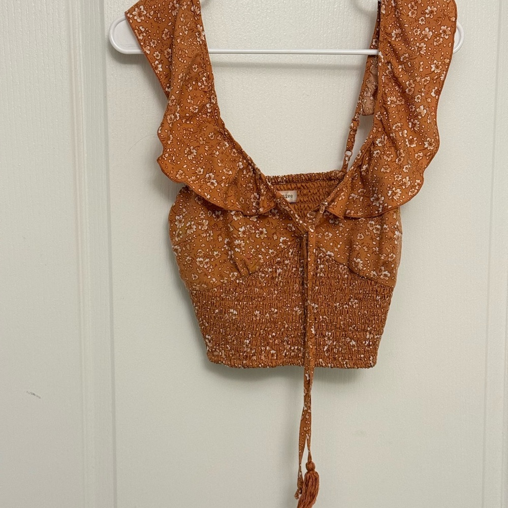 Floral Ruffle Smocked Crop Top in Rust